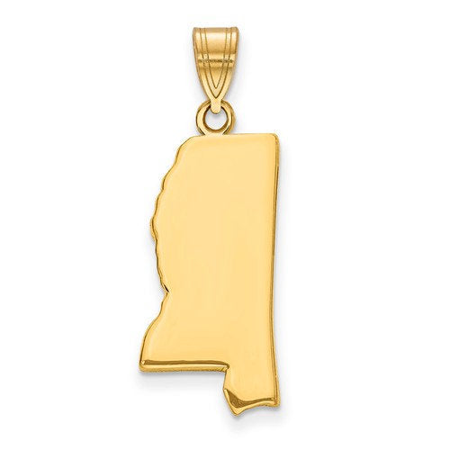 14K Gold or Sterling Silver Mississippi MS State Map Pendant Charm Personalized Monogram