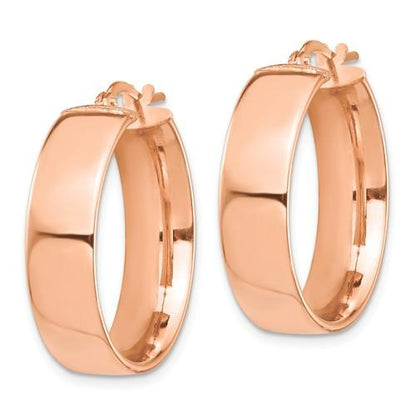 14k rose gold round square tube hoop earrings 24mm x 7mm