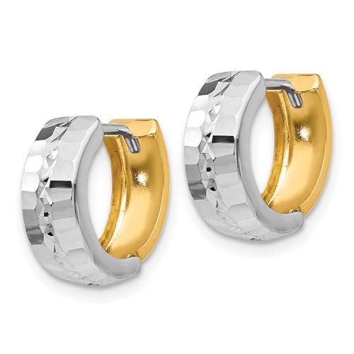 14k yellow white gold two tone classic huggie hinged hoop earrings 13mm x 5mm