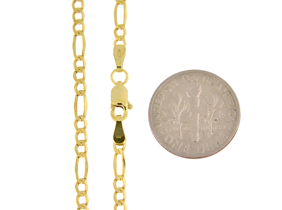 14k yellow gold 2.5mm lightweight figaro bracelet anklet choker necklace chain