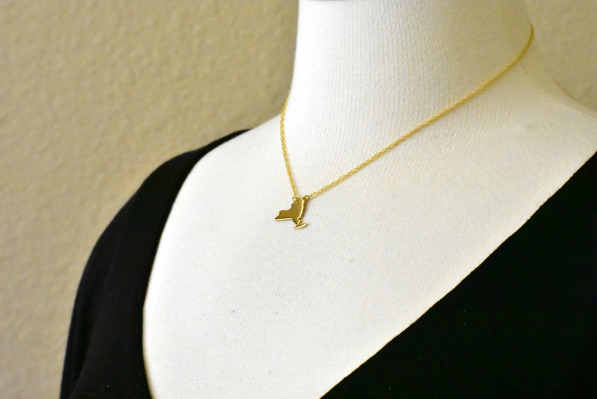 14k gold 10k gold silver new york ny state map necklace heart personalized city