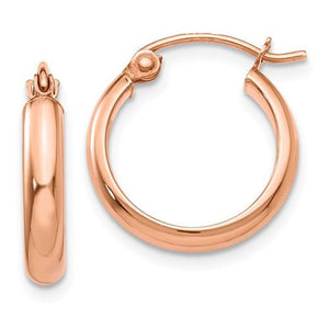 14K Rose Gold Classic Round Hoop Earrings 15mm x 2.75mm