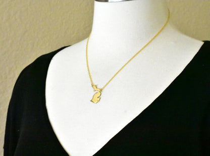 14k gold 10k gold silver michigan mi state map necklace heart personalized city