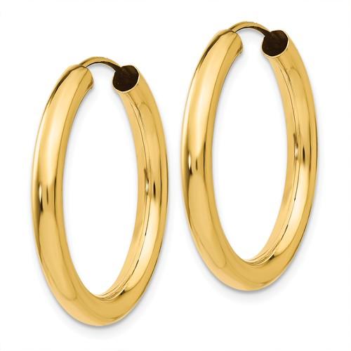 14k yellow gold round endless hoop earrings 25mm x 2.75mm