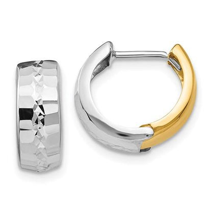 14k yellow white gold two tone classic huggie hinged hoop earrings 13mm x 5mm