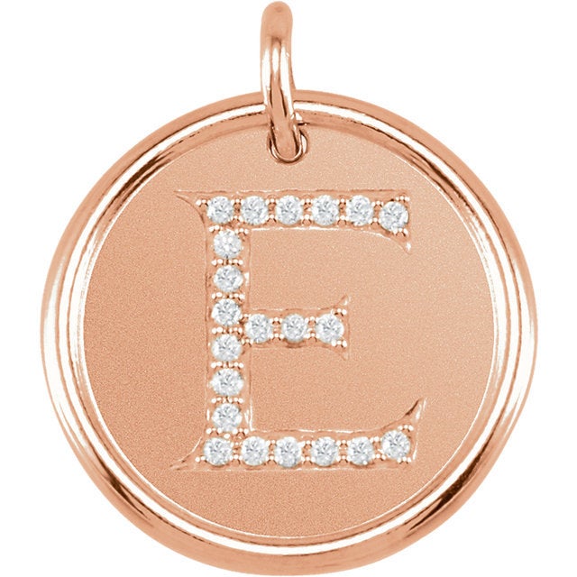 14k yellow rose gold white gold genuine diamond uppercase letter e initial alphabet pendant charm custom made engraved personalized