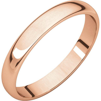 14k rose gold 3mm wedding anniversary promise ring band half round light
