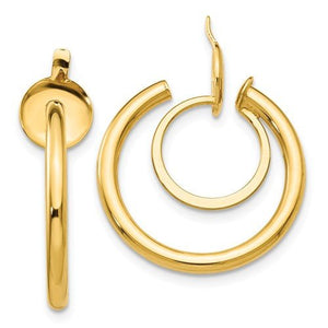 14K Yellow Gold Non Pierced Clip On Round Hoop Earrings