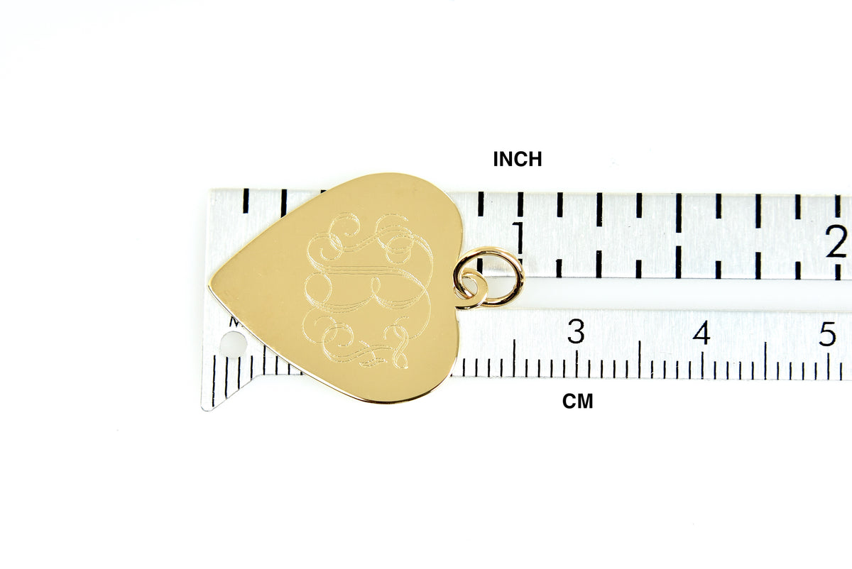 14k yellow gold 18mm heart disc pendant charm personalized monogram engraved