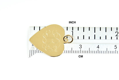 14k yellow gold 18mm heart disc pendant charm personalized monogram engraved