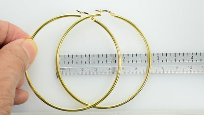 Yellow Gold Plated Sterling Silver 2.76 inch Round Hoop Earrings 70mm x 2.5mm