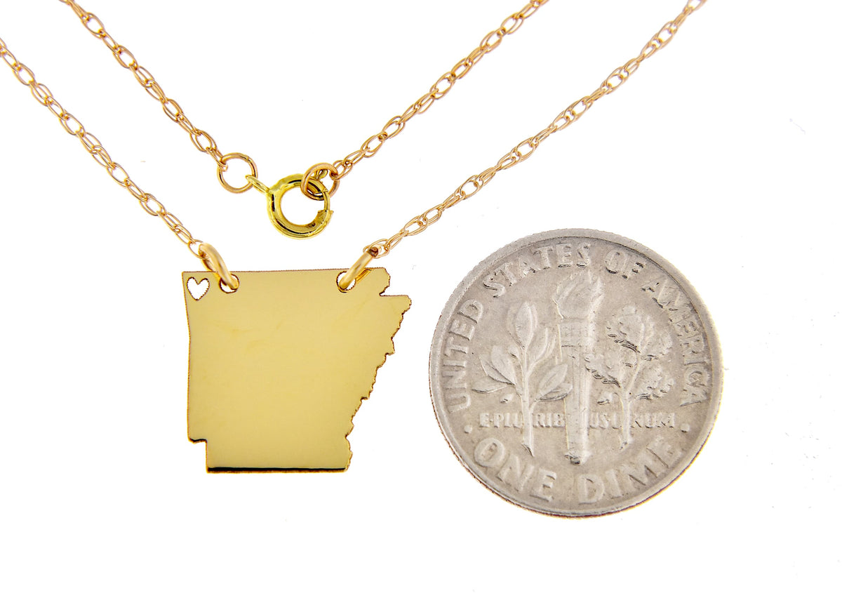 14k gold 10k gold silver arkansas state map necklace heart personalized city