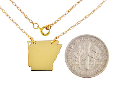 14k gold 10k gold silver arkansas state map necklace heart personalized city
