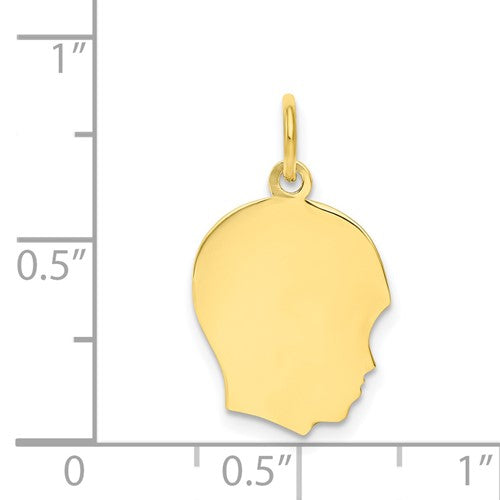 10K Solid Yellow Gold 13mm Boy Head Silhouette Engravable Disc Pendant Charm Engraved Personalized Initial Name Monogram