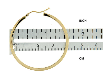 14k yellow gold square tube round hoop earrings 40mm x 2mm