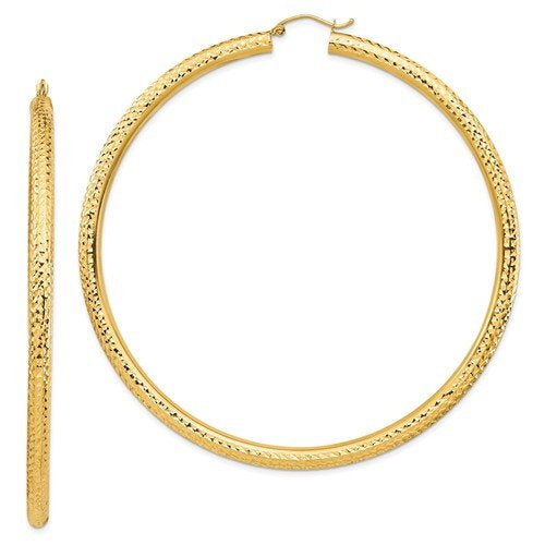 14k yellow gold extra large sparkle diamond cut classic round hoop earrings 79mm x 4mm
