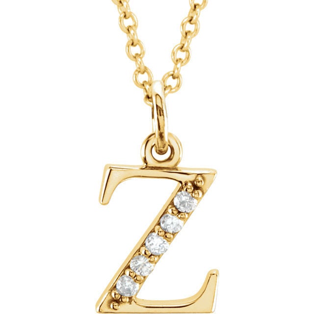 14k yellow rose white gold .025 ctw diamond tiny petite lowercase letter z initial alphabet pendant charm necklace