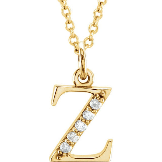 14k yellow rose white gold .025 ctw diamond tiny petite lowercase letter z initial alphabet pendant charm necklace