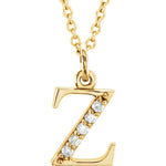 Load image into Gallery viewer, 14K Yellow Rose White Gold .025 CTW Diamond Tiny Petite Lowercase Letter Z Initial Alphabet Pendant Charm Necklace
