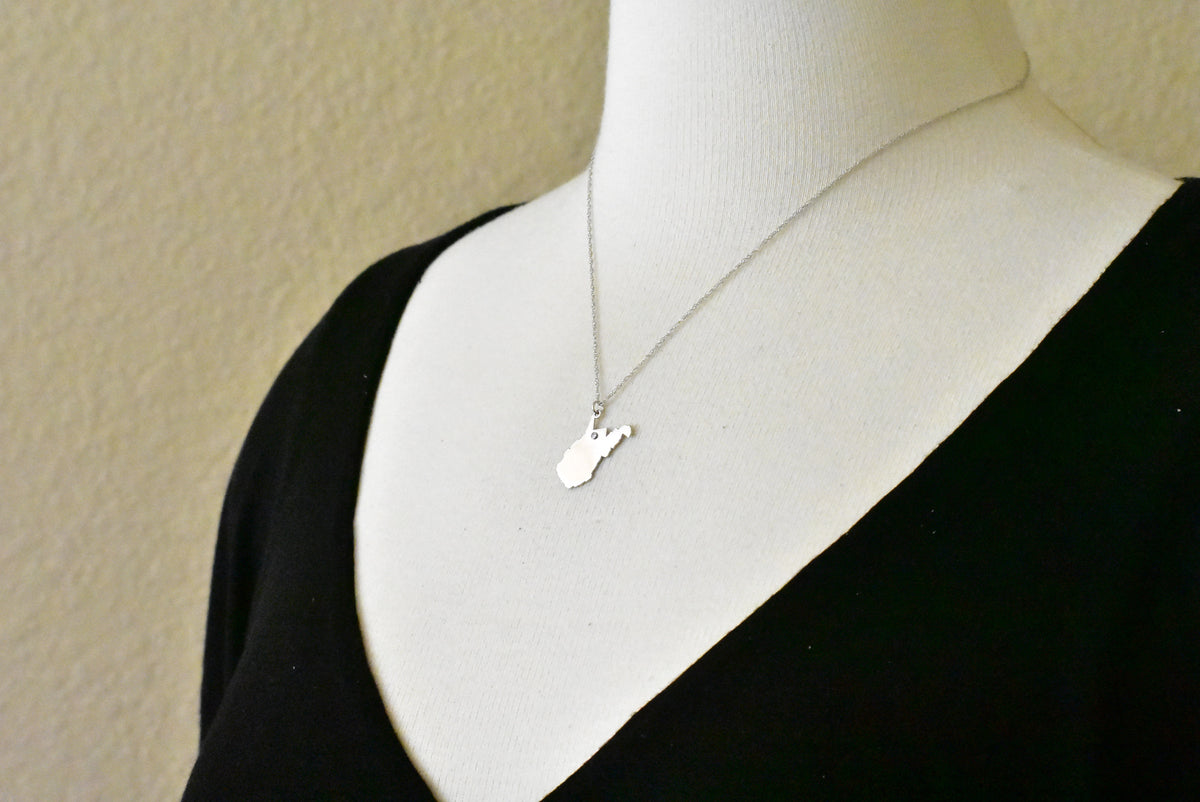 14k 10k yellow rose white gold diamond silver west virginia wv state map personalized city necklace