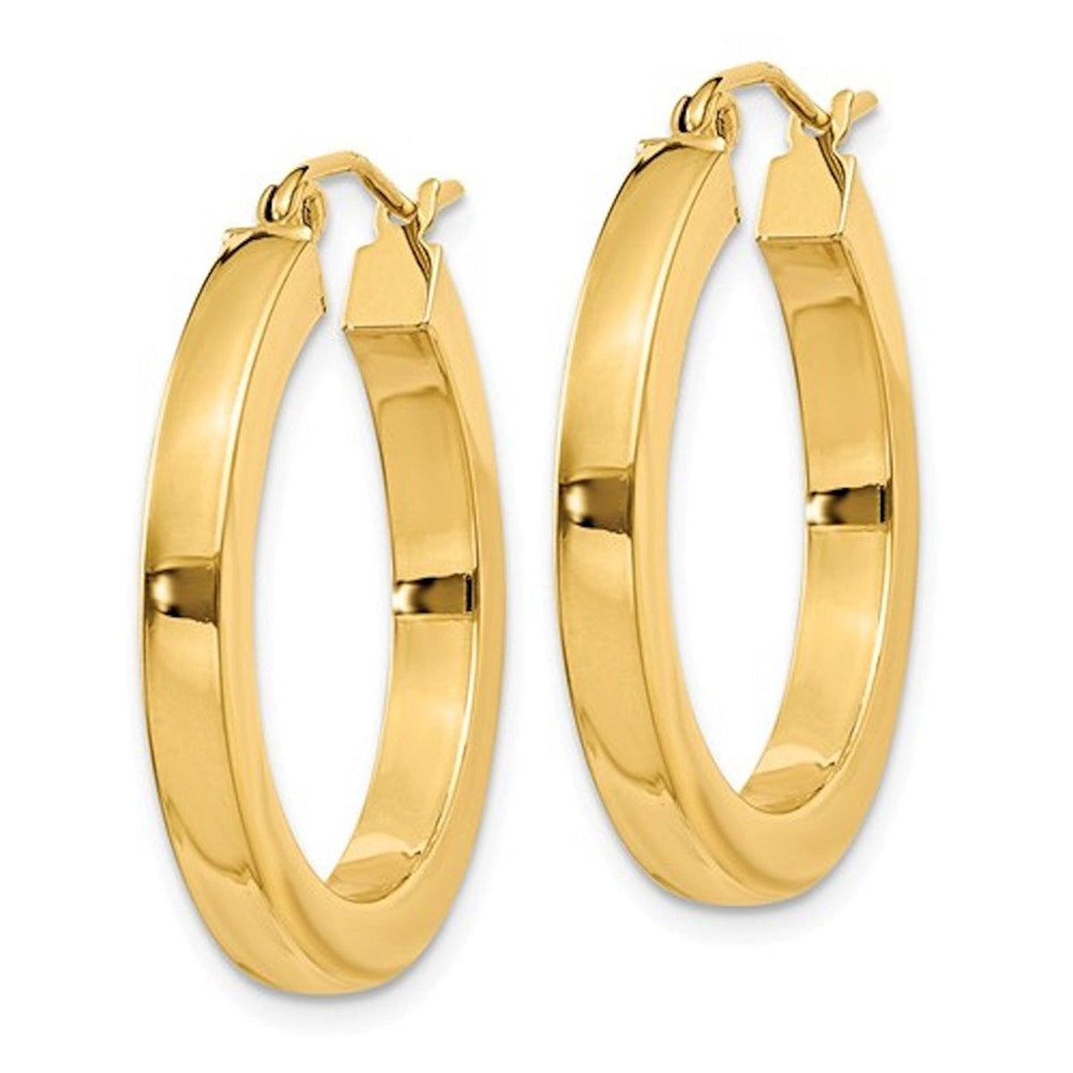 14k yellow gold square tube round hoop earrings 23mm x 3mm