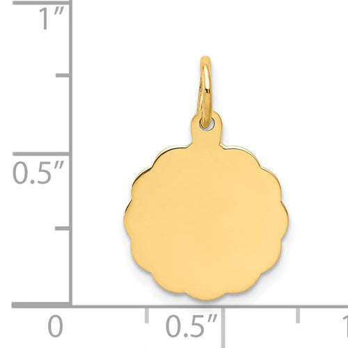14K Yellow Gold 13mm Scalloped Disc Pendant Charm Personalized Engraved Monogram