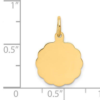 14k yellow gold 13mm scalloped disc pendant charm personalized engraved monogram