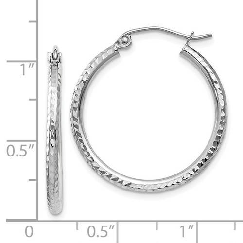 14k white gold diamond cut round hoop earrings 24mm x 2mm