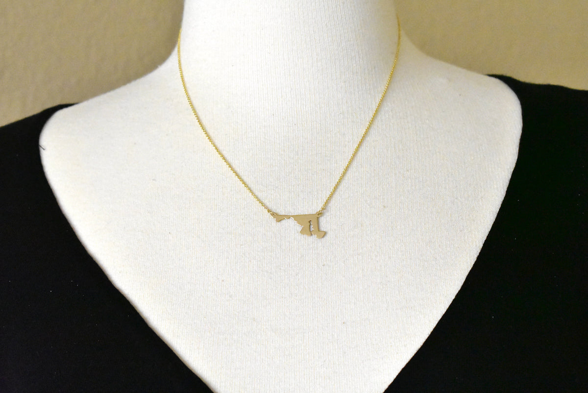 14k gold or sterling silver maryland md state name necklace personalized monogram