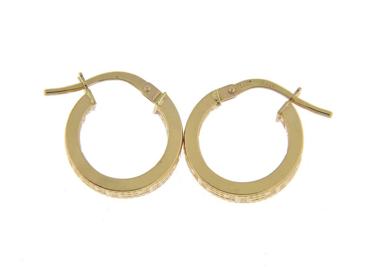 14k yellow gold greek key square tube round hoop earrings