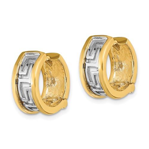 14k yellow white gold two tone greek key hinged hoop earrings