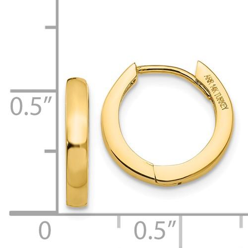 14k yellow gold classic huggie hinged hoop earrings 13mm x 13mm x 2mm