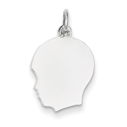 14k white gold 13mm boy head silhouette disc pendant charm engraved personalized
