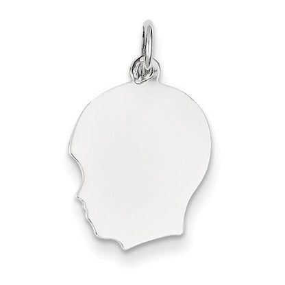 14k white gold 13mm boy head silhouette disc pendant charm engraved personalized