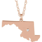 Загрузить изображение в средство просмотра галереи, 14k 10k Yellow Rose White Gold Diamond Silver Maryland MD State Map Personalized City Necklace
