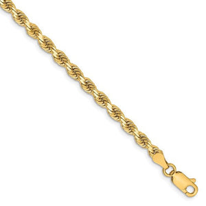 14K Solid Yellow Gold 3.25mm Diamond Cut Rope Bracelet Anklet Choker Necklace Pendant Chain
