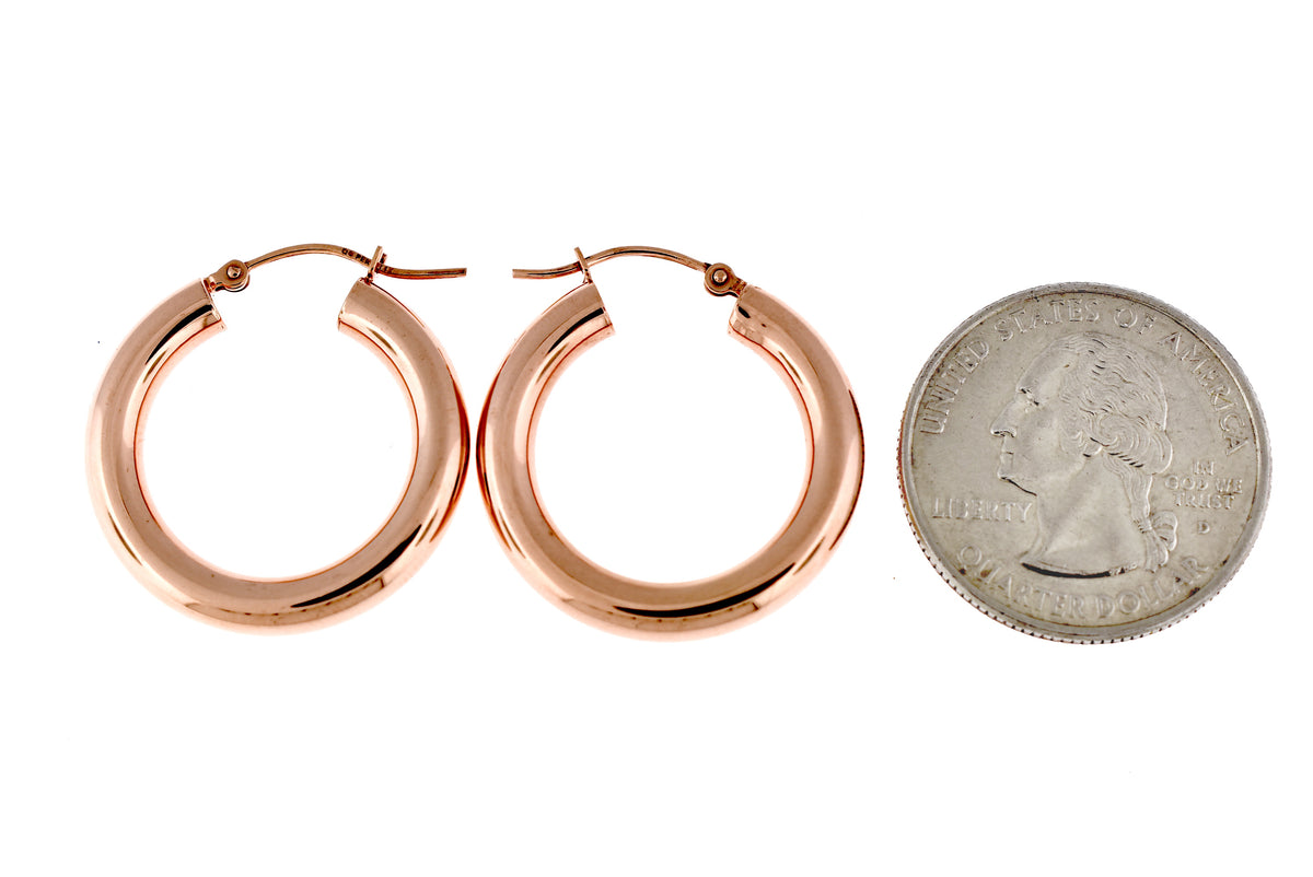 14k rose gold classic round hoop earrings 25mm x 4mm
