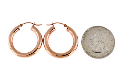 14k rose gold classic round hoop earrings 25mm x 4mm