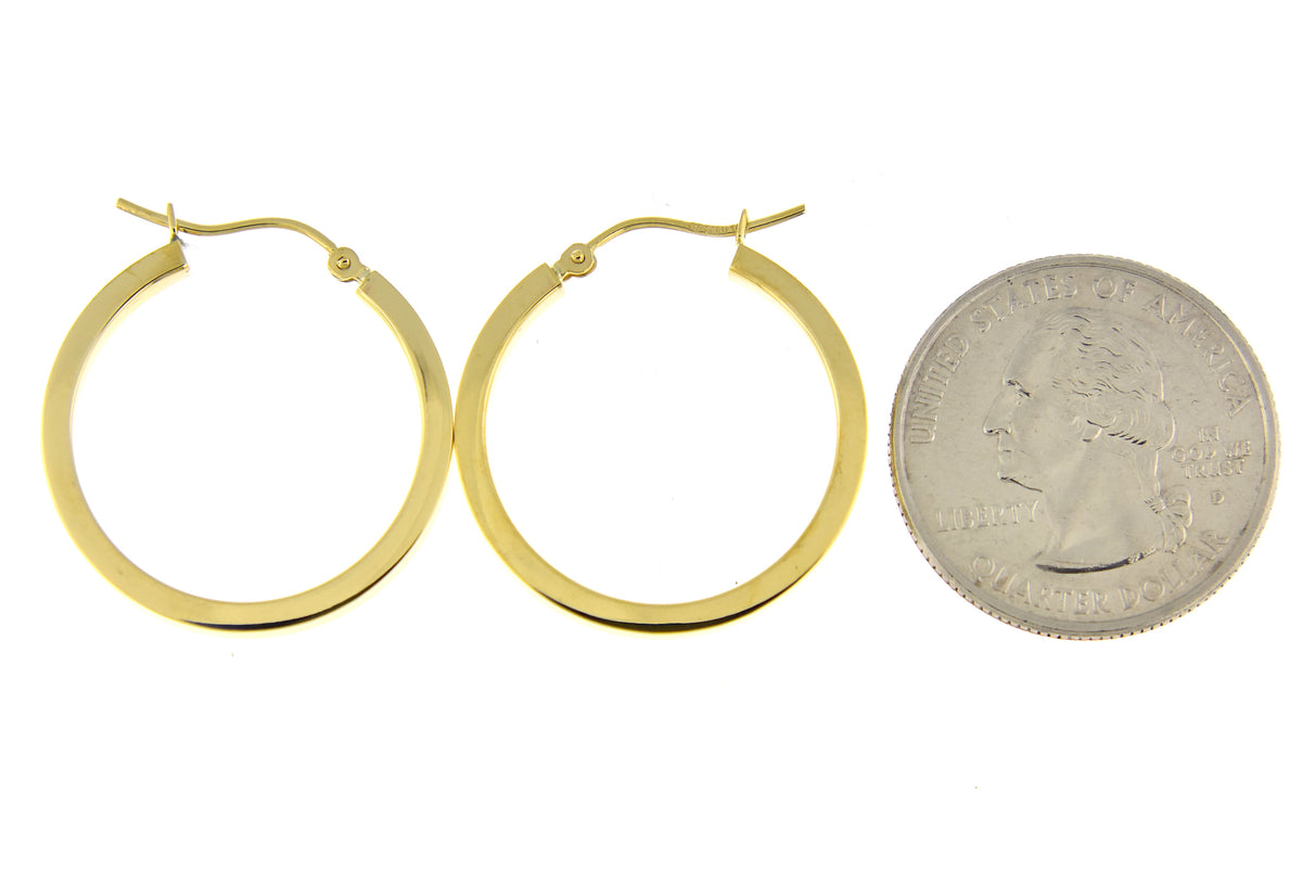 14k yellow gold square tube round hoop earrings 24mm x 3mm