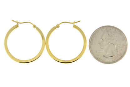 14k yellow gold square tube round hoop earrings 24mm x 3mm