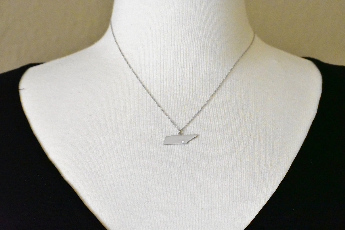 14k 10k yellow rose white gold diamond silver tennessee tn state map personalized city necklace