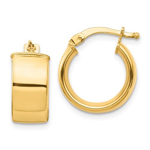 14k yellow gold round square tube hoop earrings 14mm x 7mm