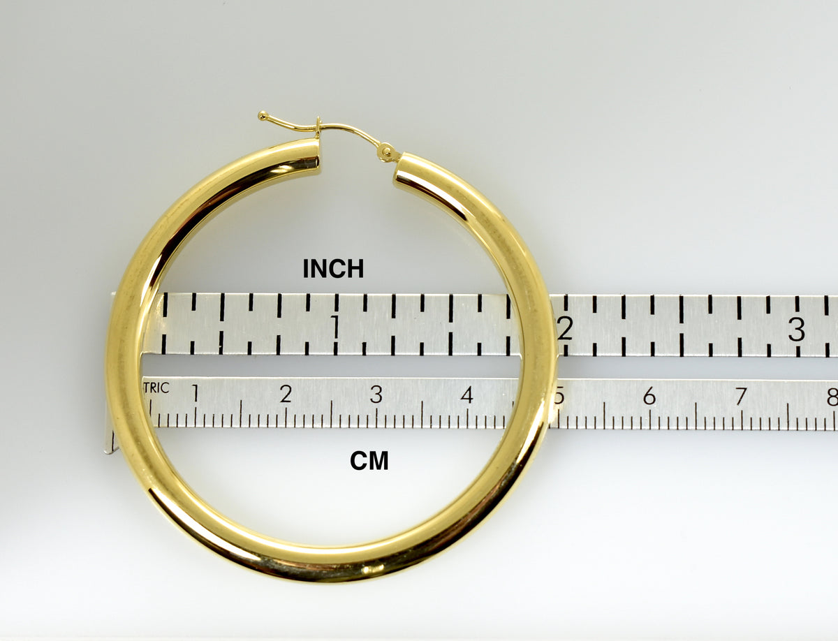 14k yellow gold large lightweight classic round hoop earrings 50mmx4mm