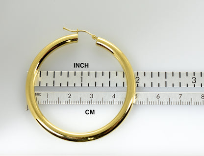 14k yellow gold large lightweight classic round hoop earrings 50mmx4mm