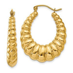 Load image into Gallery viewer, 10K Yellow Gold Shrimp Scalloped Twisted Classic Hoop Earrings 30mm x 23mm
