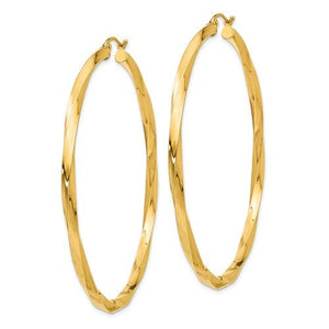 14K Yellow Gold Twisted Modern Classic Round Hoop Earrings 60mm x 3mm