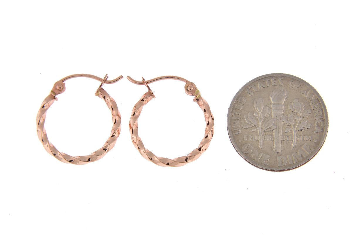 14k rose gold fancy twisted hoop earrings 15mm x 2mm