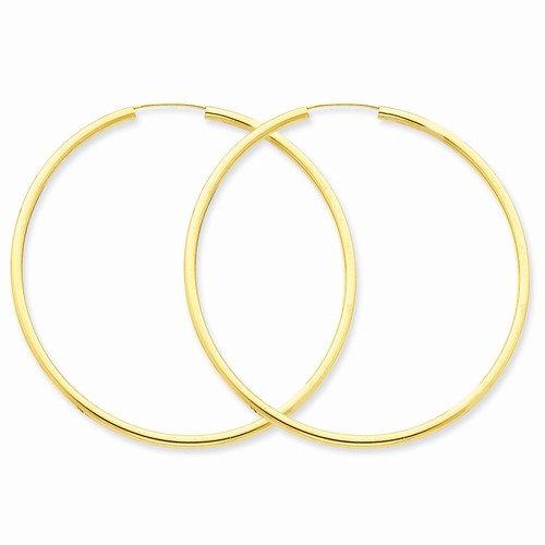 14k yellow gold round endless hoop earrings 55mm x 2mm