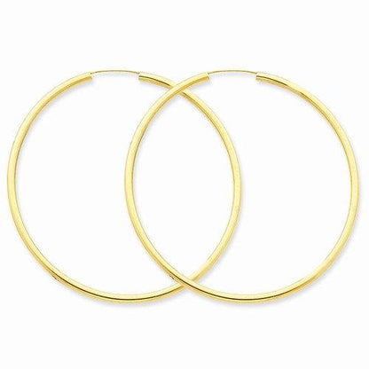 14k yellow gold round endless hoop earrings 55mm x 2mm