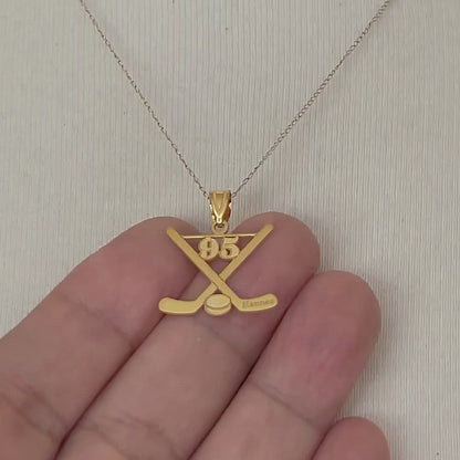 14k Gold or Sterling Silver Ice Hockey Personalized Engraved Pendant